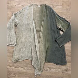 Flax Linen Two-Tone Open Front Cardigan Large